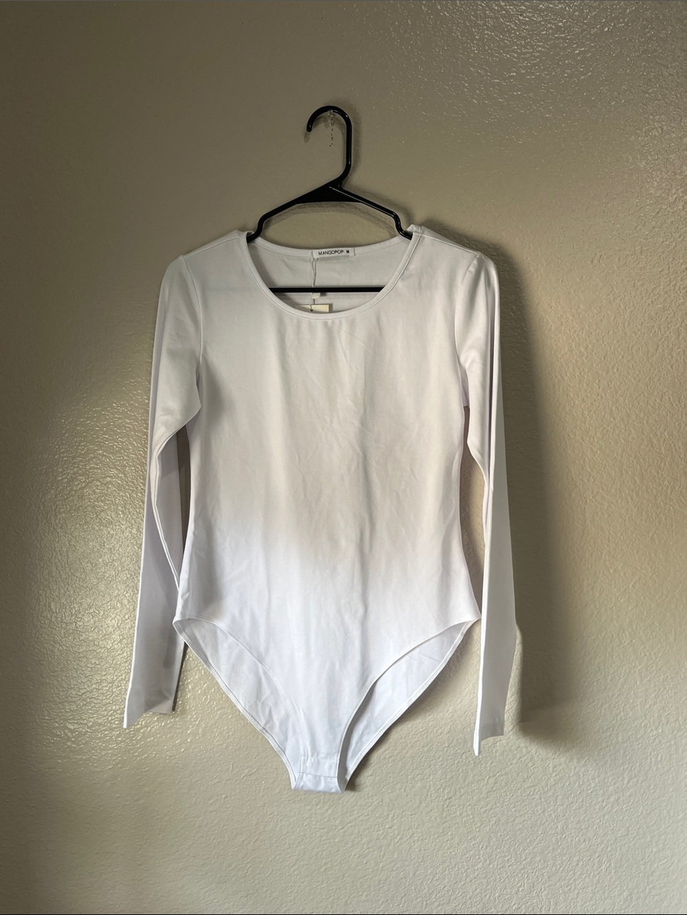 MANGOPOP White bodysuit Long Sleeve Sz M Lightweight Boho Cottage Core TC0103